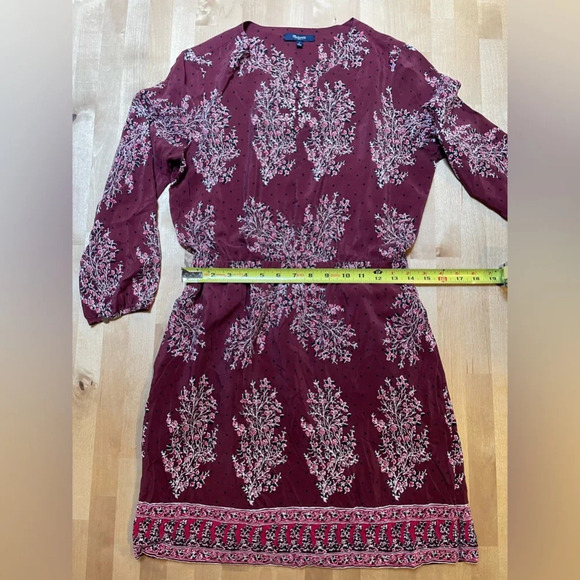 Madewell Silk Lassi Burgundy Floral Polka Dot Mini Pockets Lined Dress Size 4 - Picture 11 of 16